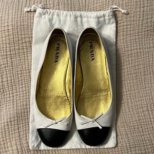Prada black and white toe cap ballet flats EU 38
